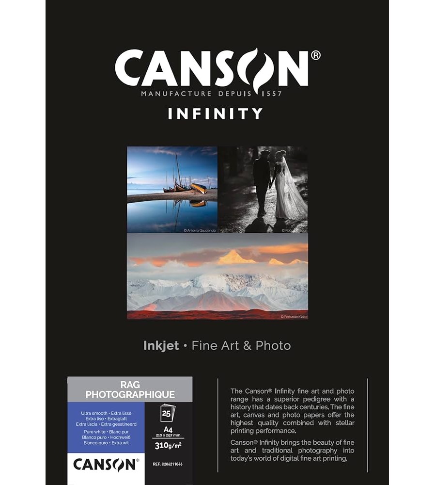 Canson Infinity Rag photographique A4 310G  Blanc - boite 25 feuilles